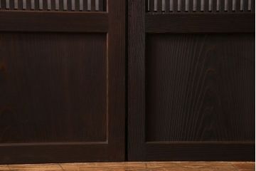 和製アンティーク　裏障子付き　上品な雰囲気漂うガラス帯格子戸(引き戸、障子戸、建具)4枚セット