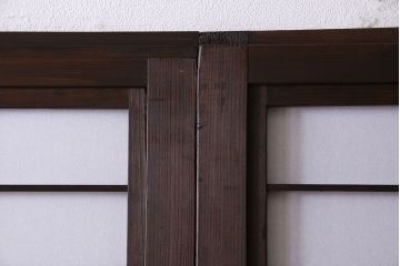 和製アンティーク　裏障子付き　上品な雰囲気漂うガラス帯格子戸(引き戸、障子戸、建具)4枚セット