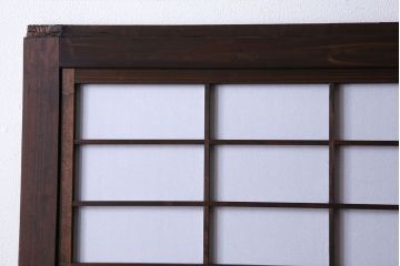 和製アンティーク　裏障子付き　上品な雰囲気漂うガラス帯格子戸(引き戸、障子戸、建具)4枚セット