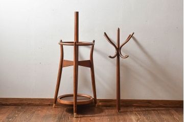 アンティーク雑貨　【W様ご成約済み・ご決済用】ビンテージ　秋田木工　木製　品のある傘立て付きポールハンガー(帽子掛け)
