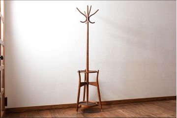 アンティーク雑貨　【W様ご成約済み・ご決済用】ビンテージ　秋田木工　木製　品のある傘立て付きポールハンガー(帽子掛け)