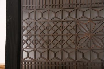 アンティーク雑貨　両面ガラス入り!大正昭和期の古いアンティーク欄間(明かり取り、明り取り)