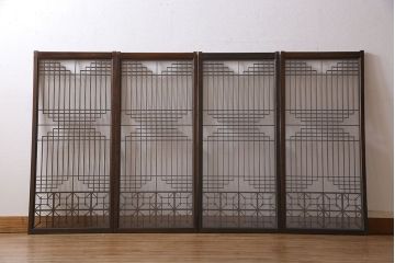 アンティーク雑貨　大正昭和期の古いアンティーク書院ガラス戸(引き戸、窓)4枚セット