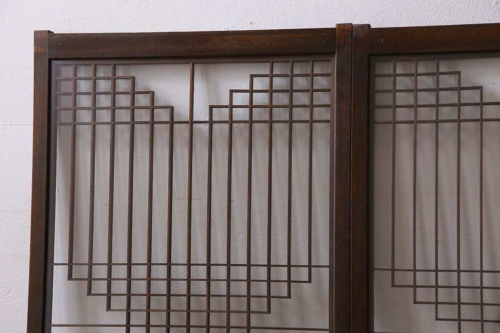 アンティーク雑貨　大正昭和期の古いアンティーク書院ガラス戸(引き戸、窓)4枚セット
