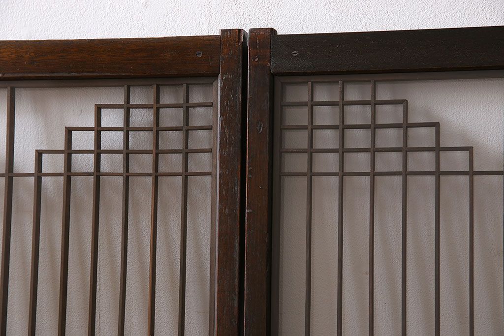 アンティーク雑貨　大正昭和期の古いアンティーク書院ガラス戸(引き戸、窓)4枚セット