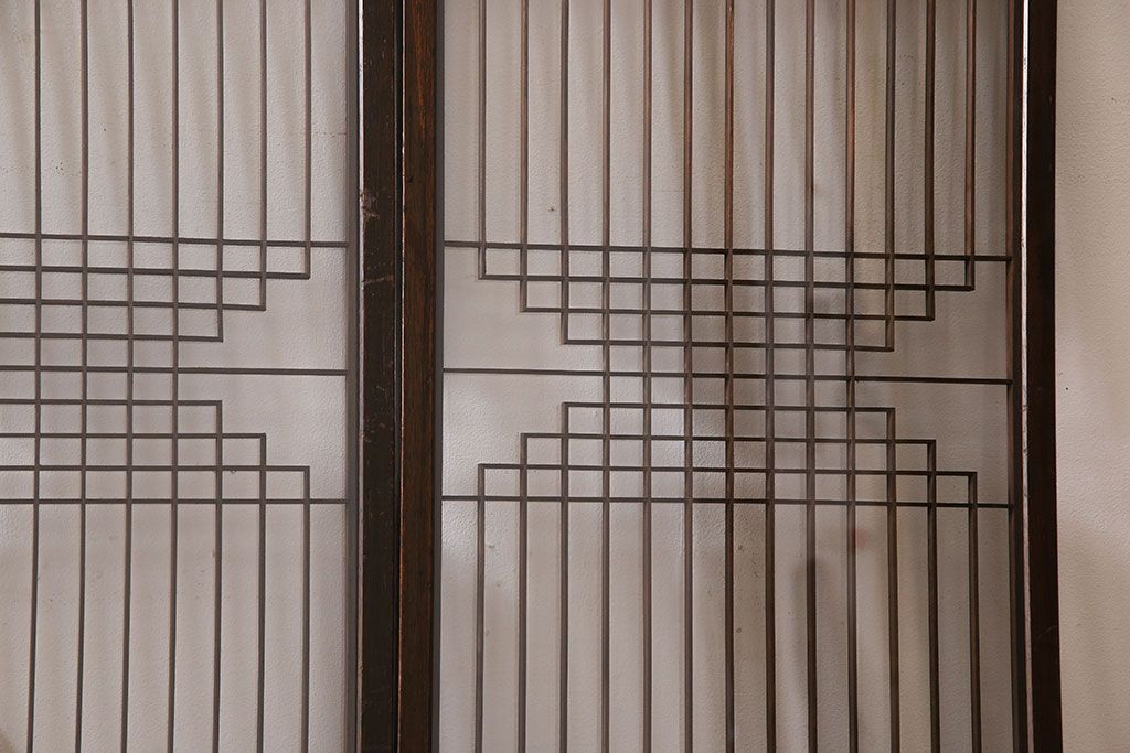 アンティーク雑貨　大正昭和期の古いアンティーク書院ガラス戸(引き戸、窓)4枚セット