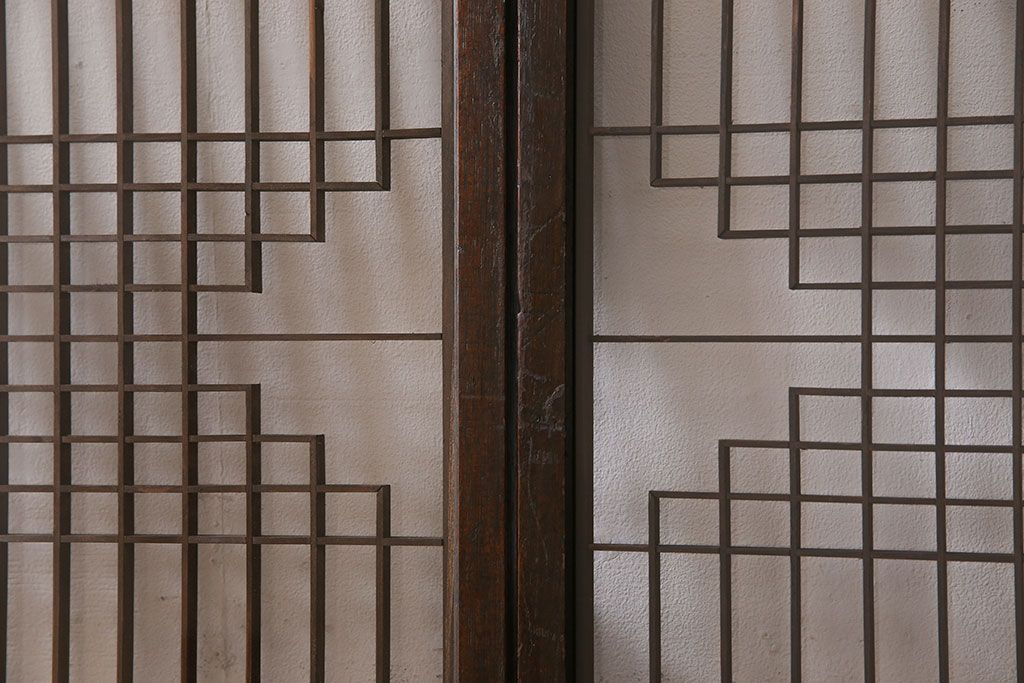 アンティーク雑貨　大正昭和期の古いアンティーク書院ガラス戸(引き戸、窓)4枚セット