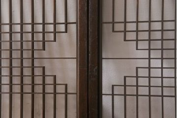 アンティーク雑貨　大正昭和期の古いアンティーク書院ガラス戸(引き戸、窓)4枚セット