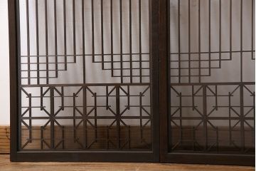 アンティーク雑貨　大正昭和期の古いアンティーク書院ガラス戸(引き戸、窓)4枚セット