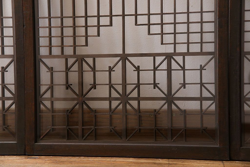 アンティーク雑貨　大正昭和期の古いアンティーク書院ガラス戸(引き戸、窓)4枚セット