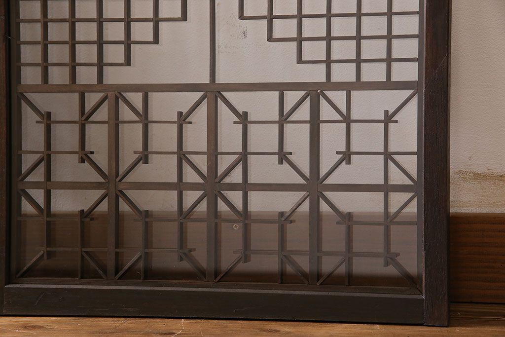 アンティーク雑貨　大正昭和期の古いアンティーク書院ガラス戸(引き戸、窓)4枚セット