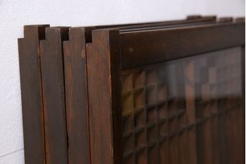 アンティーク雑貨　大正昭和期の古いアンティーク書院ガラス戸(引き戸、窓)4枚セット