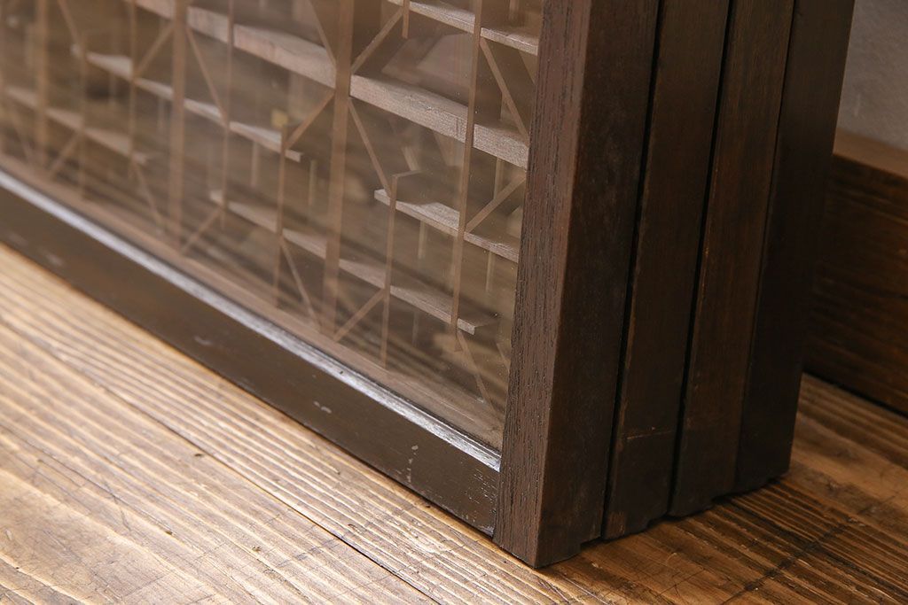 アンティーク雑貨　大正昭和期の古いアンティーク書院ガラス戸(引き戸、窓)4枚セット