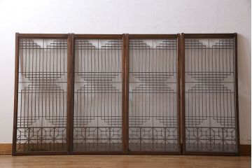 アンティーク雑貨　大正昭和期の古いアンティーク書院ガラス戸(引き戸、窓)4枚セット