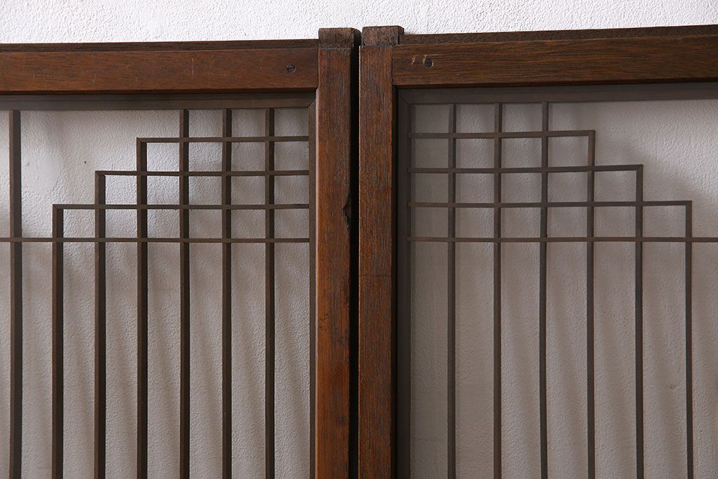 アンティーク雑貨　大正昭和期の古いアンティーク書院ガラス戸(引き戸、窓)4枚セット