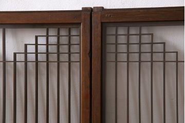 アンティーク雑貨　大正昭和期の古いアンティーク書院ガラス戸(引き戸、窓)4枚セット