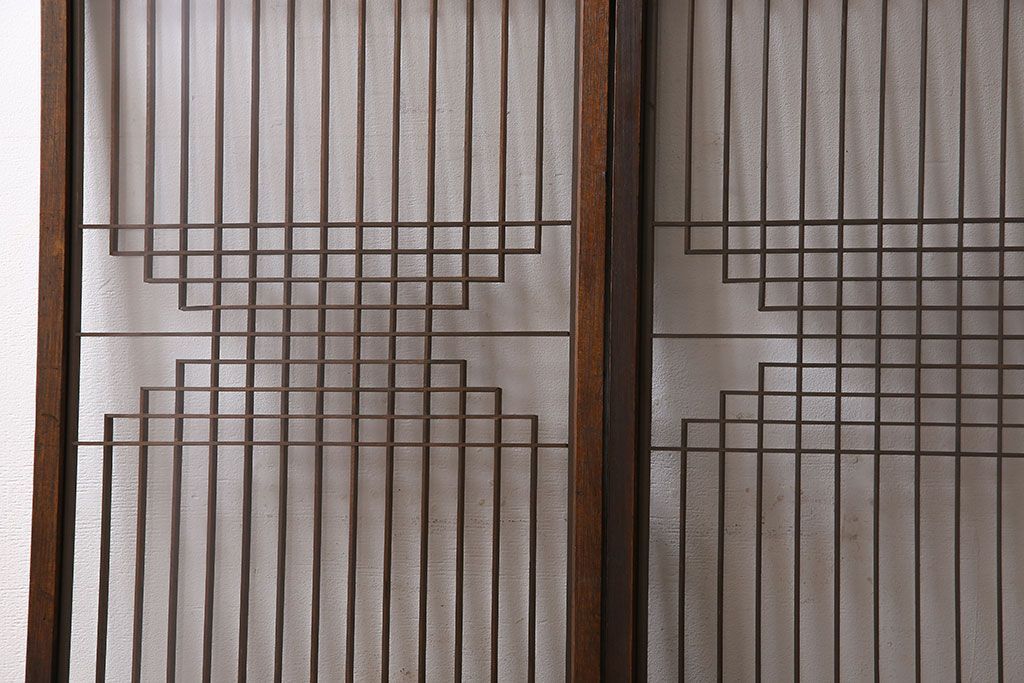 アンティーク雑貨　大正昭和期の古いアンティーク書院ガラス戸(引き戸、窓)4枚セット