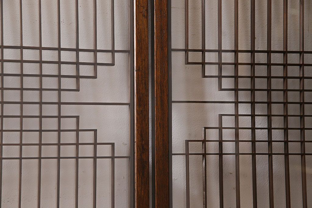 アンティーク雑貨　大正昭和期の古いアンティーク書院ガラス戸(引き戸、窓)4枚セット