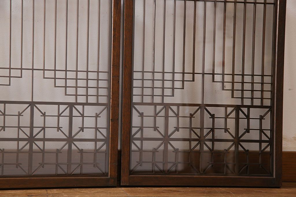 アンティーク雑貨　大正昭和期の古いアンティーク書院ガラス戸(引き戸、窓)4枚セット