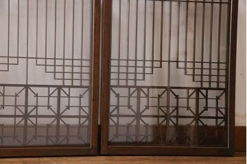 アンティーク雑貨　大正昭和期の古いアンティーク書院ガラス戸(引き戸、窓)4枚セット