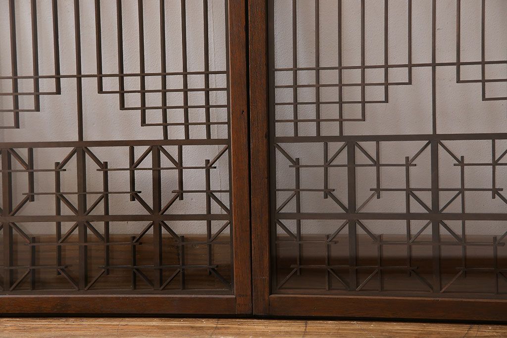 アンティーク雑貨　大正昭和期の古いアンティーク書院ガラス戸(引き戸、窓)4枚セット