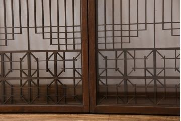 アンティーク雑貨　大正昭和期の古いアンティーク書院ガラス戸(引き戸、窓)4枚セット