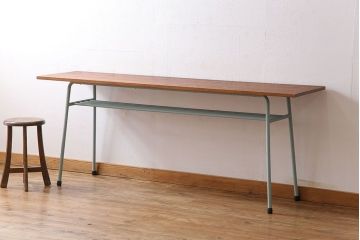 ペイント家具　天板オーク材　ナチュラルな雰囲気漂う鉄脚テーブル(サイドテーブル)