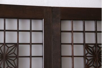 和製アンティーク　上品なデザインが目を引くガラス戸(引き戸、建具)4枚セット