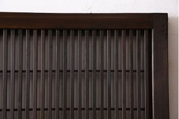 和製アンティーク　杉材　上品な和の雰囲気漂う裏障子付き格子戸(ガラス帯戸、引き戸、建具)2枚セット