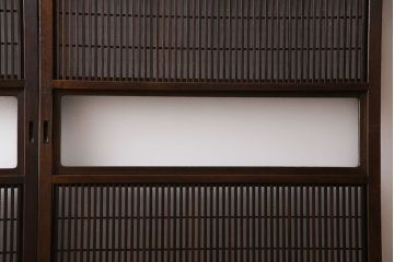 和製アンティーク　杉材　上品な和の雰囲気漂う裏障子付き格子戸(ガラス帯戸、引き戸、建具)2枚セット