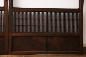 和製アンティーク　杉材　上品な和の雰囲気漂う裏障子付き格子戸(ガラス帯戸、引き戸、建具)2枚セット