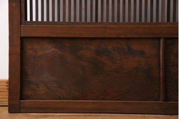 和製アンティーク　杉材　上品な和の雰囲気漂う裏障子付き格子戸(ガラス帯戸、引き戸、建具)2枚セット