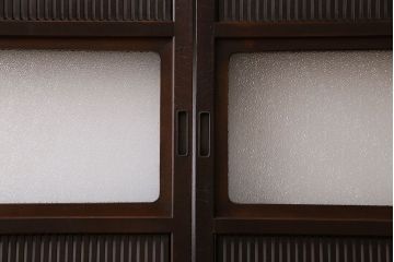 和製アンティーク　細かな格子が美しい万本格子戸(引き戸、建具、ガラス帯戸、障子戸)2枚セット(R-026944)