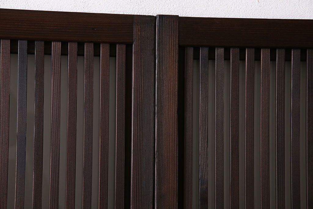 和製アンティーク　和モダンな雰囲気漂う裏ガラス入り格子戸(引き戸、建具)4枚セット