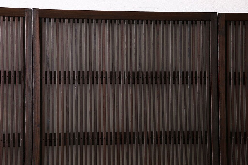 和製アンティーク　和モダンな雰囲気漂う裏ガラス入り格子戸(引き戸、建具)4枚セット