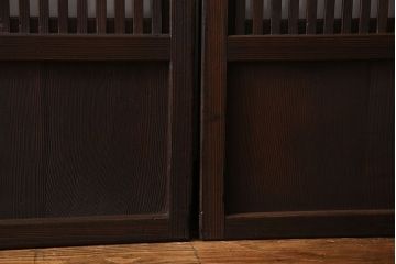 和製アンティーク　和モダンな雰囲気漂う裏ガラス入り格子戸(引き戸、建具)4枚セット