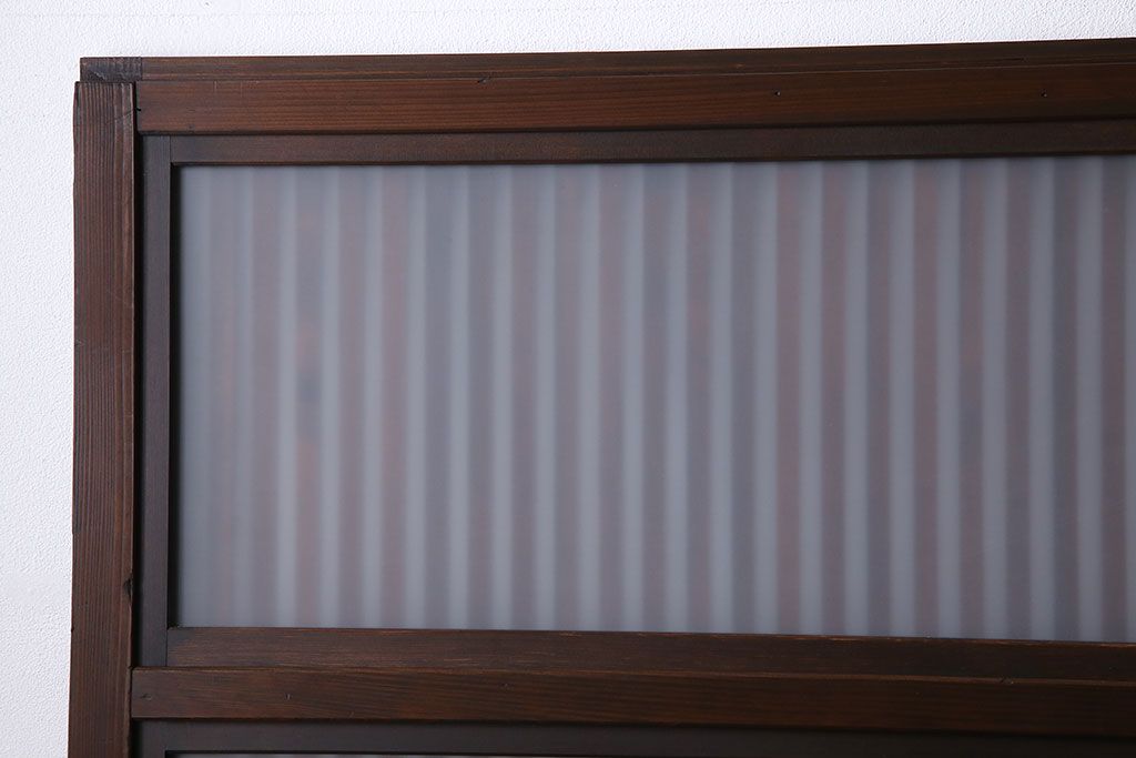 和製アンティーク　和モダンな雰囲気漂う裏ガラス入り格子戸(引き戸、建具)4枚セット