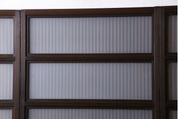 和製アンティーク　和モダンな雰囲気漂う裏ガラス入り格子戸(引き戸、建具)4枚セット