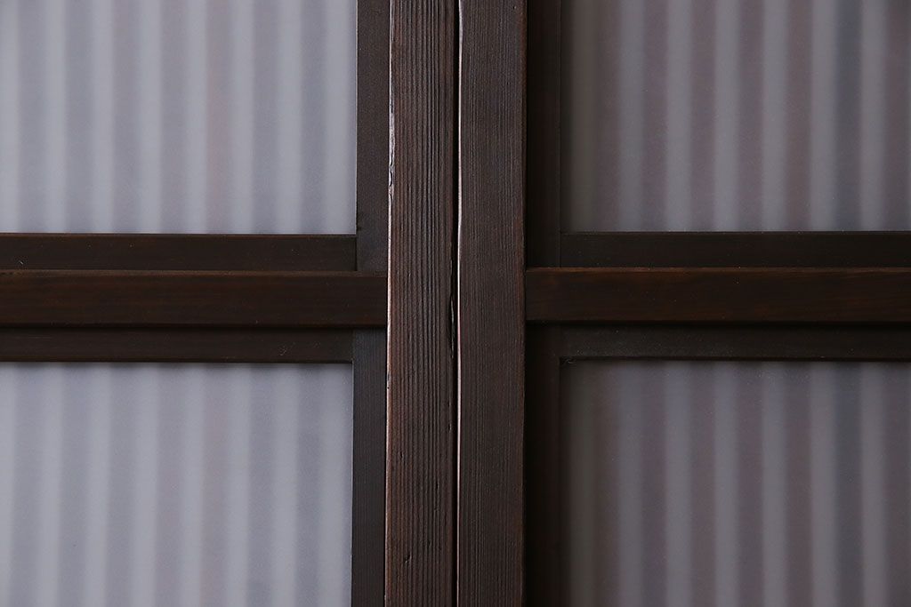 和製アンティーク　和モダンな雰囲気漂う裏ガラス入り格子戸(引き戸、建具)4枚セット