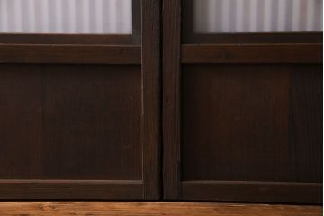 和製アンティーク　和モダンな雰囲気漂う裏ガラス入り格子戸(引き戸、建具)4枚セット