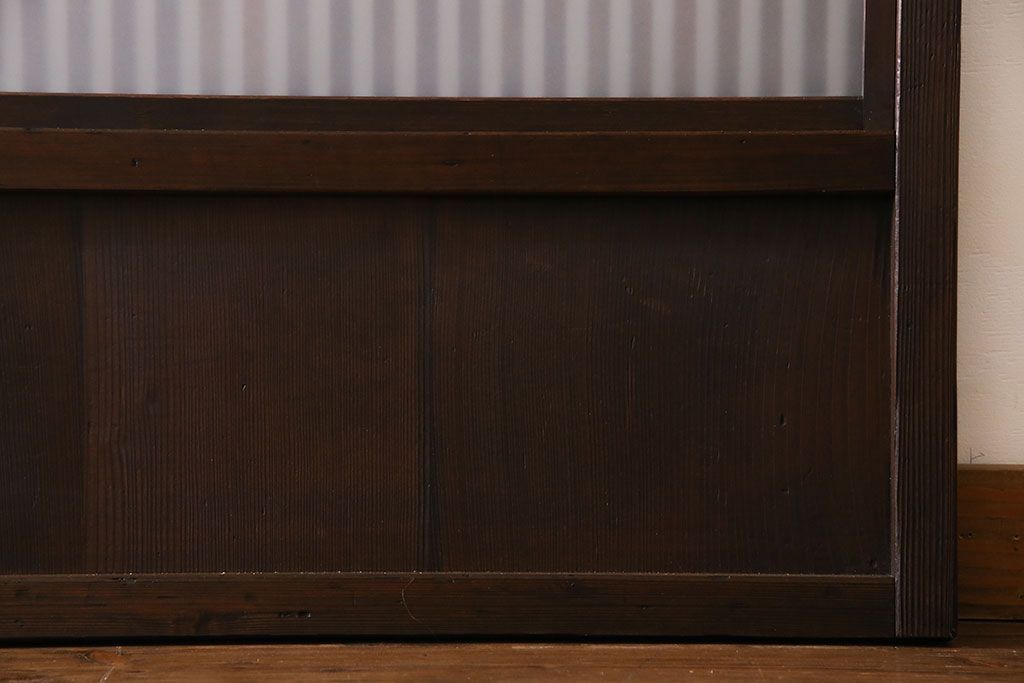 和製アンティーク　和モダンな雰囲気漂う裏ガラス入り格子戸(引き戸、建具)4枚セット