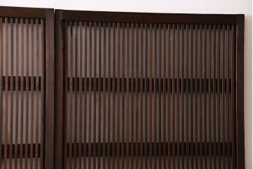 和製アンティーク　和モダンな雰囲気漂う裏ガラス入り格子戸(引き戸、建具)4枚セット(1)