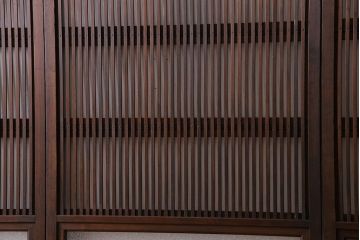 和製アンティーク　和モダンな雰囲気漂う裏ガラス入り格子戸(引き戸、建具)4枚セット(1)