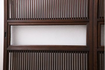 和製アンティーク　和モダンな雰囲気漂う裏ガラス入り格子戸(引き戸、建具)4枚セット(1)