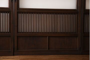 和製アンティーク　和モダンな雰囲気漂う裏ガラス入り格子戸(引き戸、建具)4枚セット(1)