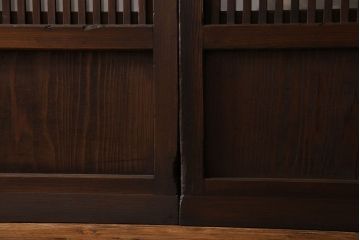 和製アンティーク　和モダンな雰囲気漂う裏ガラス入り格子戸(引き戸、建具)4枚セット(1)