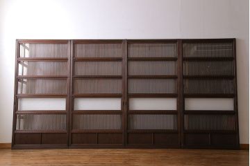 和製アンティーク　和モダンな雰囲気漂う裏ガラス入り格子戸(引き戸、建具)4枚セット(1)