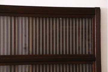 和製アンティーク　和モダンな雰囲気漂う裏ガラス入り格子戸(引き戸、建具)4枚セット(1)