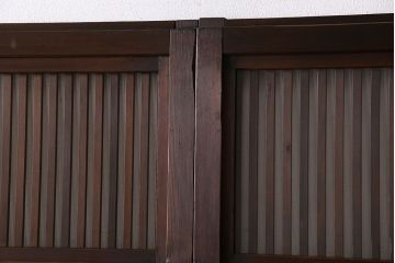 和製アンティーク　和モダンな雰囲気漂う裏ガラス入り格子戸(引き戸、建具)4枚セット(1)