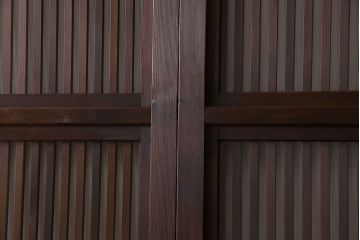 和製アンティーク　和モダンな雰囲気漂う裏ガラス入り格子戸(引き戸、建具)4枚セット(1)